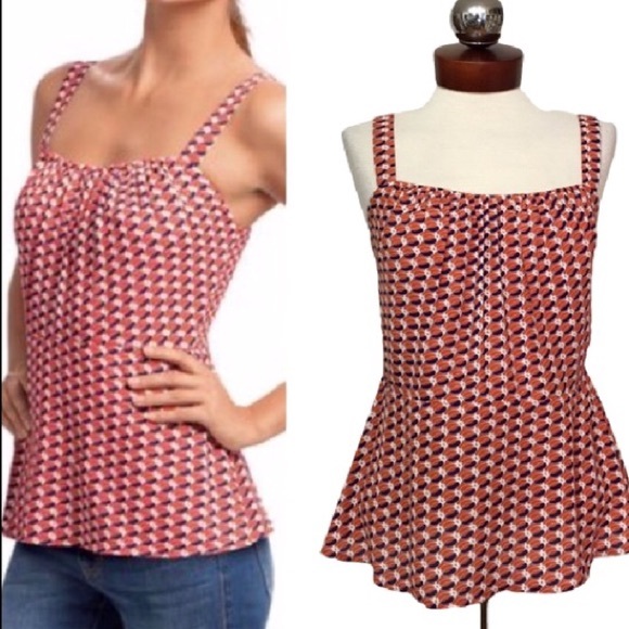 CAbi Tops - CABI • GEOMETRIC CAMISOLE RED/BLUE PEPLUM TANK TOP